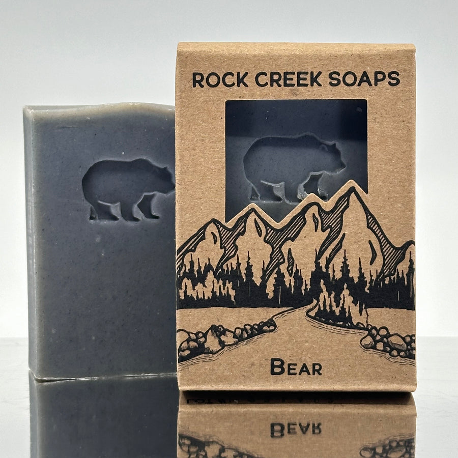 Bear Stamped Soap - Wild Mountain Huckleberry - handcrafted soap stamped with a bear made in Montana by Rock Creak Soaps