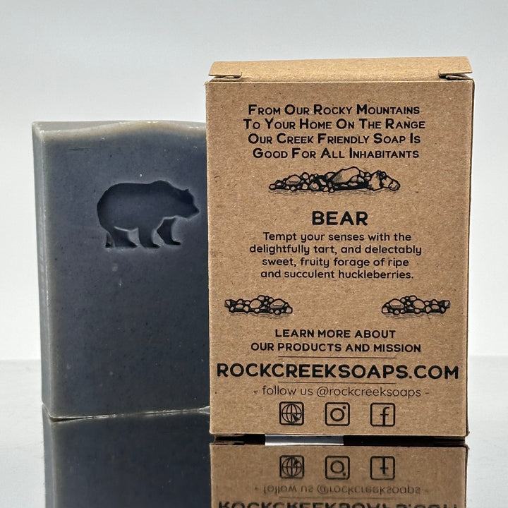 Bear Stamped Soap - Wild Mountain Huckleberry - handcrafted soap stamped with a bear made in Montana by Rock Creak Soaps