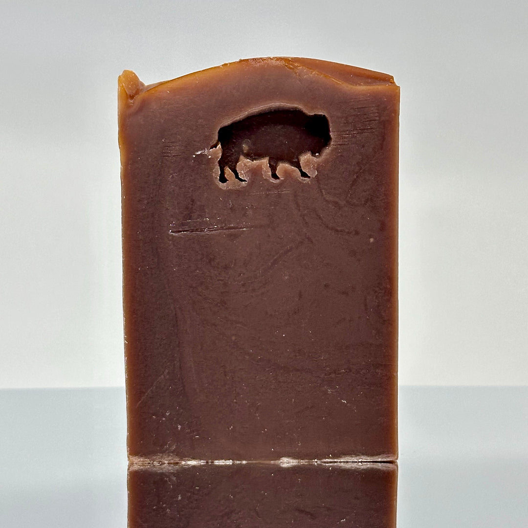 Bison Stamped Soap - Rustic Black Amber, Lavender, Vanilla and Musk - handcrafted soap stamped with a bison made in Montana by Rock Creak Soaps