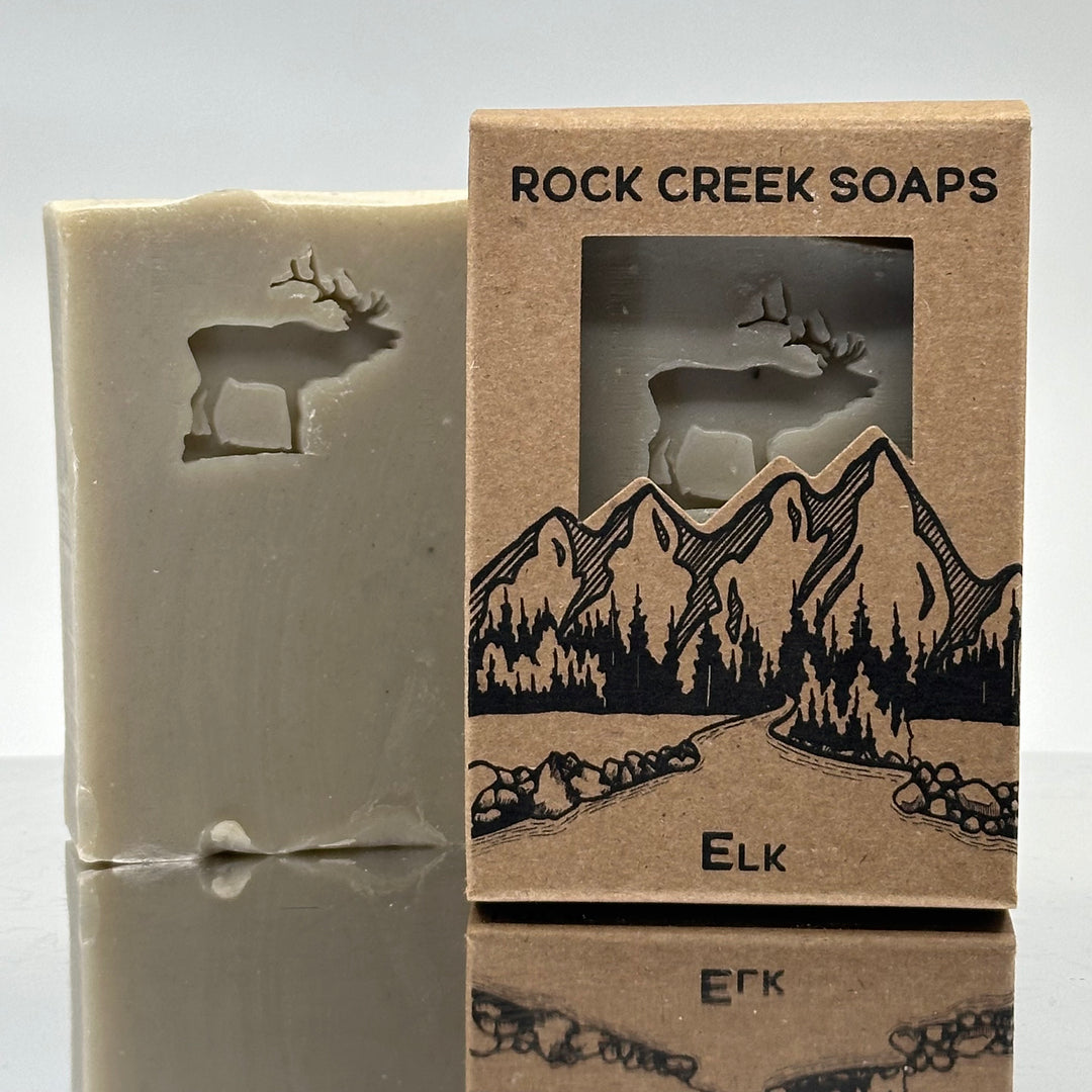 Elk Stamped Soap - Lavender, Sage, Moss, Fern and Musk - handcrafted bar soap made in Montana by Rock Creek Soaps
