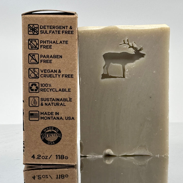 Elk Stamped Soap - Lavender, Sage, Moss, Fern and Musk - handcrafted bar soap made in Montana by Rock Creek Soaps