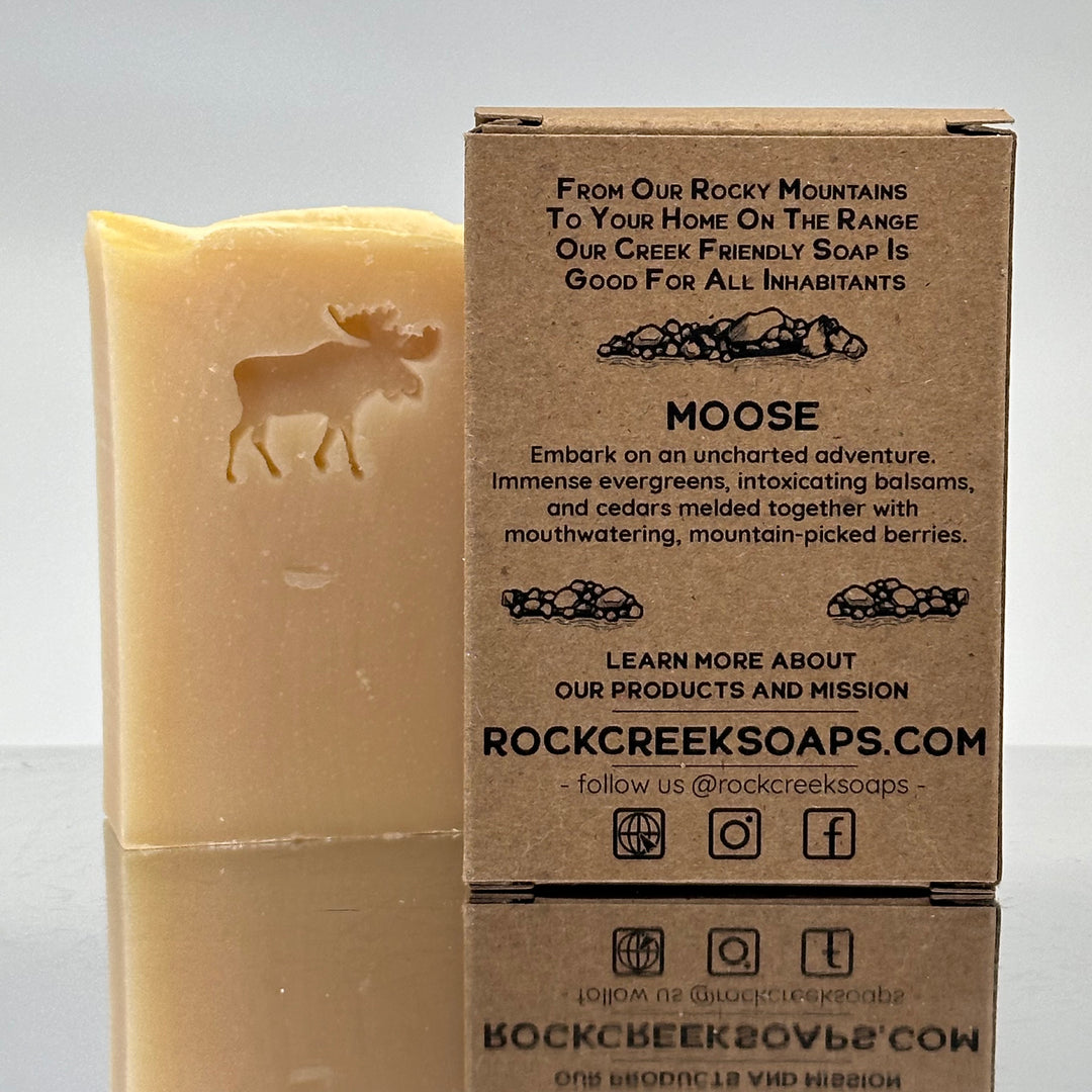 Moose Stamped Soap - Woodsy Balsam, Cedar Wood & Berry - handcrafted bar soap made in Montana by Rock Creek Soaps