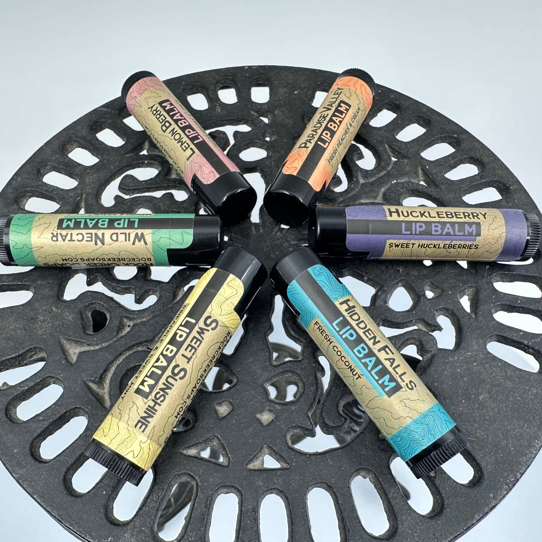 Nourishing Natural Lip Balm, made in Montana by Rock Creek Soaps, available in assorted natural flavors