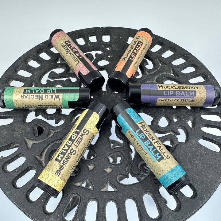 Nourishing Natural Lip Balm, made in Montana by Rock Creek Soaps, available in assorted natural flavors
