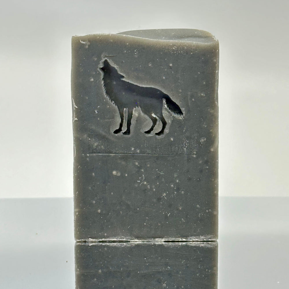 Wolf Stamped Soap - Cardamom, Teakwood, Amber, Sandalwood & Cedar - handcrafted bar soap made in Montana by Rock Creek Soaps