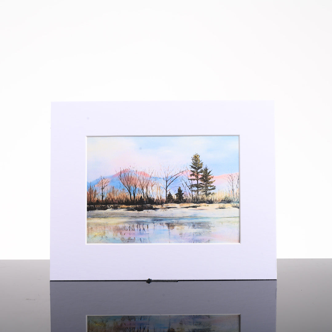 Bitterroot Morning Matted Print, by Stark Mountain Studio - 5x7 print of a Bobbe Almer watercolor painting in a 8x10 mat--a perfect Montana-made gift for art lovers