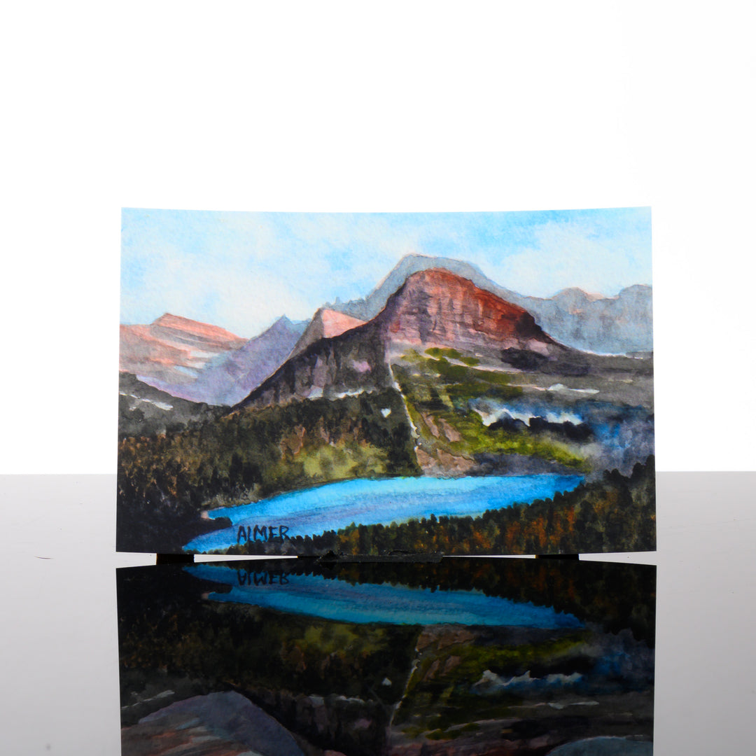 Grinnell Lake Postcard, by Stark Mountain Studio - 5x7 postcard of a Bobbe Almer watercolor painting