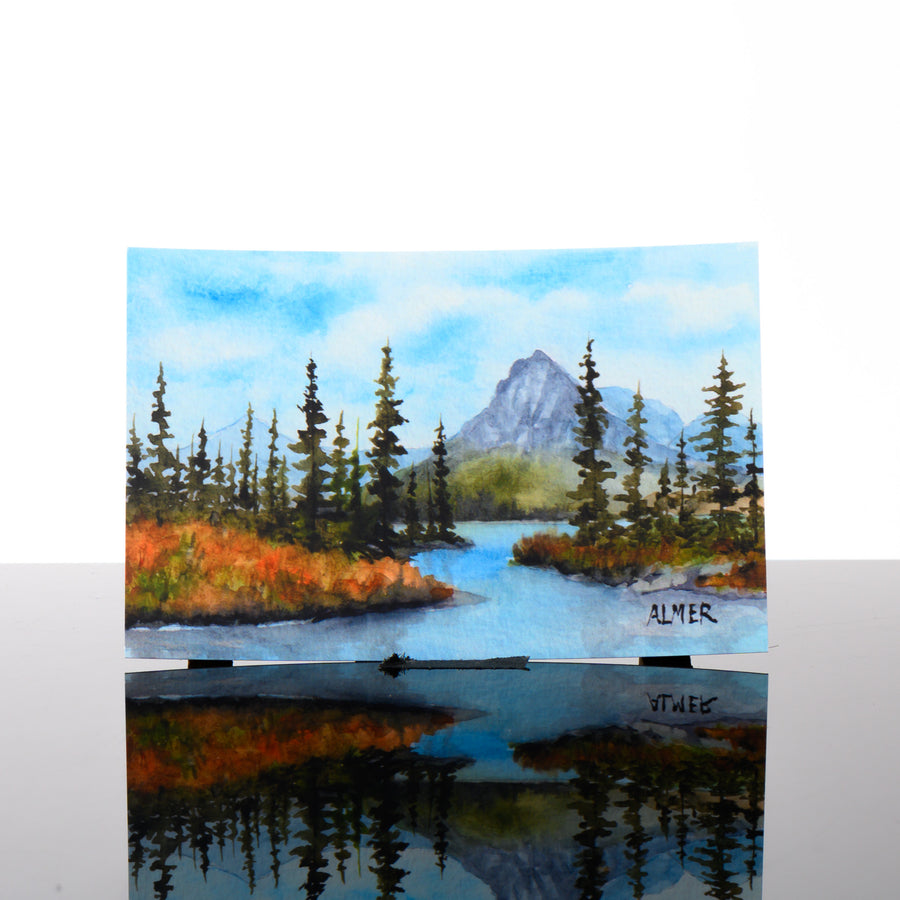 Two Medicine Fall Postcard, by Stark Mountain Studio - 5x7 postcard of a Bobbe Almer watercolor painting