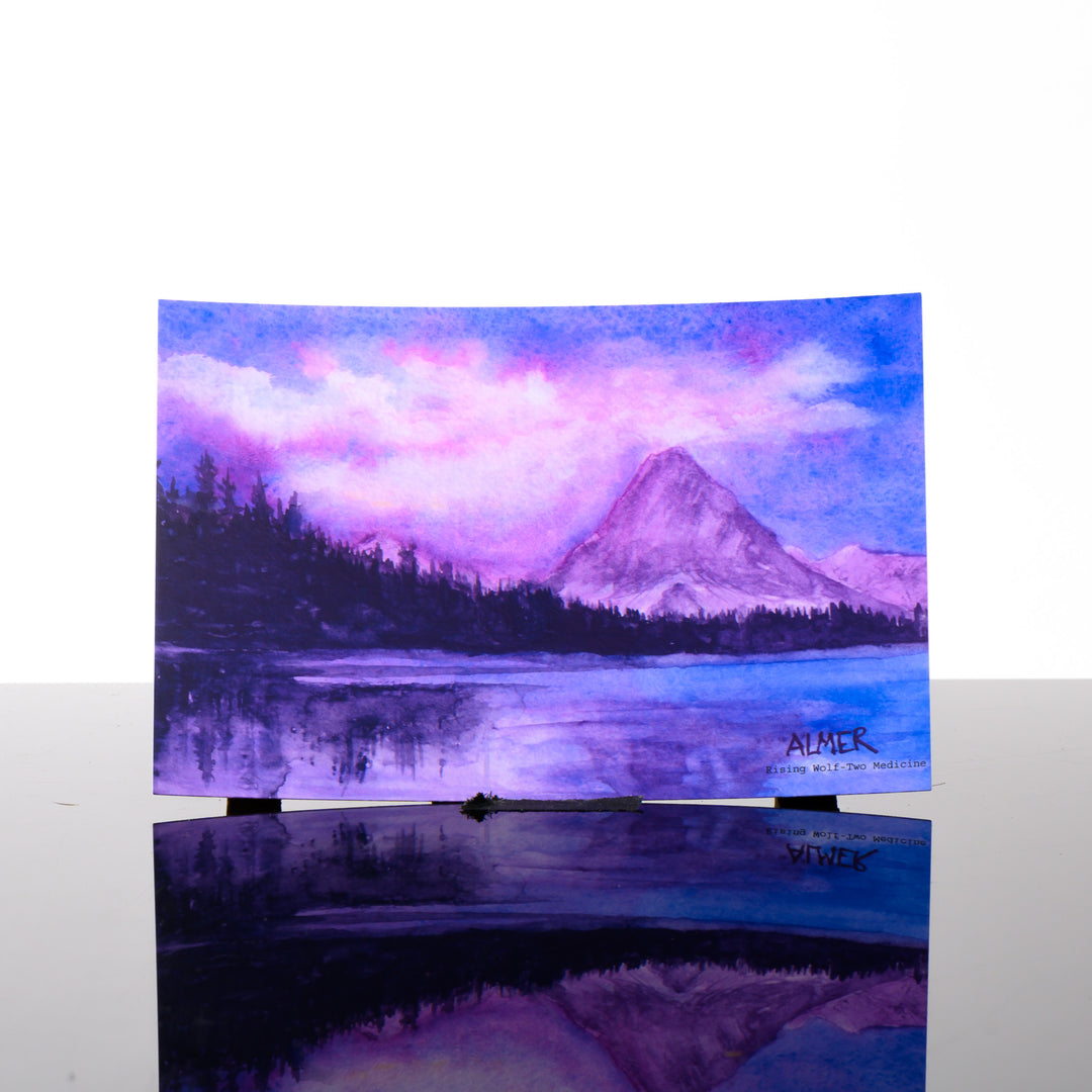 Rising Wolf: Two Medicine Postcard, by Stark Mountain Studio - 5x7 postcard of a Bobbe Almer watercolor painting