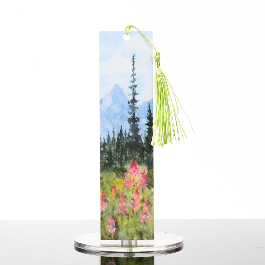 Mountain Fireweed Bookmark, by Stark Mountain Studio - 1 7/8 x 7 3/8” bookmark of a Bobbe Almer watercolor painting with tassel - a perfect gift for the nature-loving bibliophile in your life made in Montana, USA.