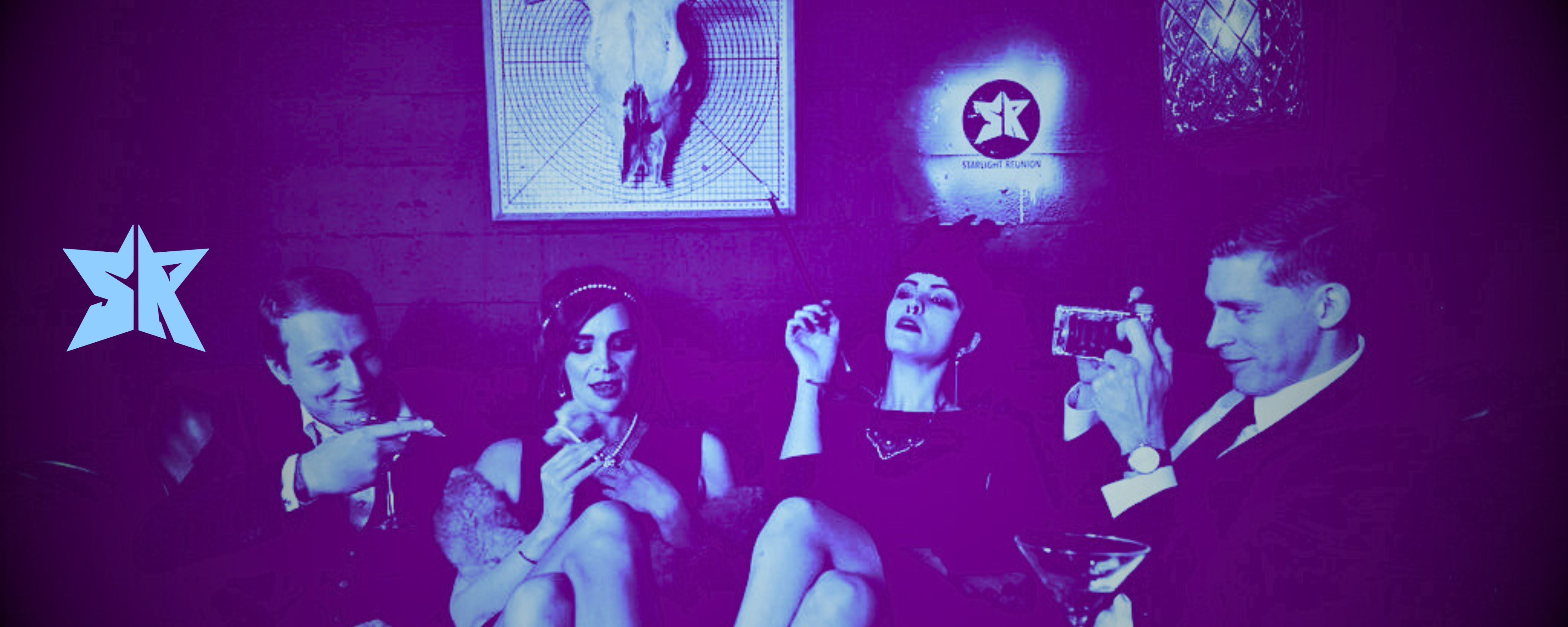Photograph of New Years Eve party hosted by Starlight Reunion--banner for the Starlight Reunion merchandise-based fundraising collection available on The Last Best Store website