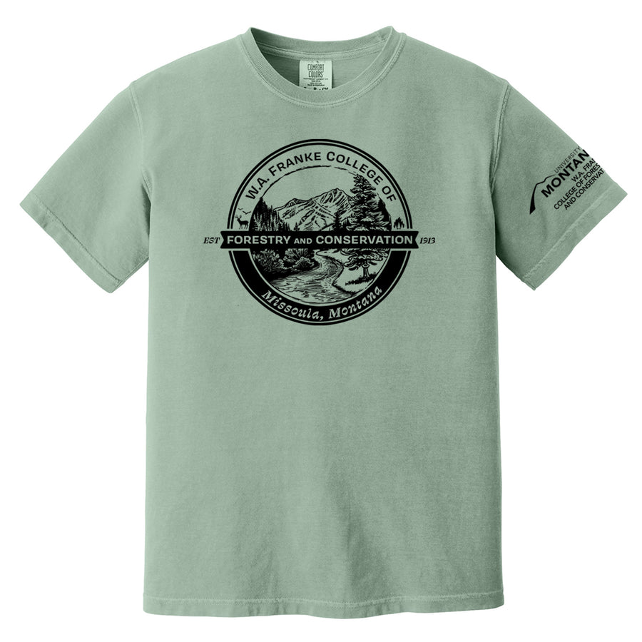 Support environmental education with this 100% US ring spun cotton tee featuring the W.A. Franke College of Forestry and Conservation circle logo, made in Missoula, MT, USA.