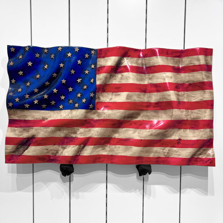 Hand carved solid oak American Flag--original art made in Montana, USA by White Dog Wood Shop