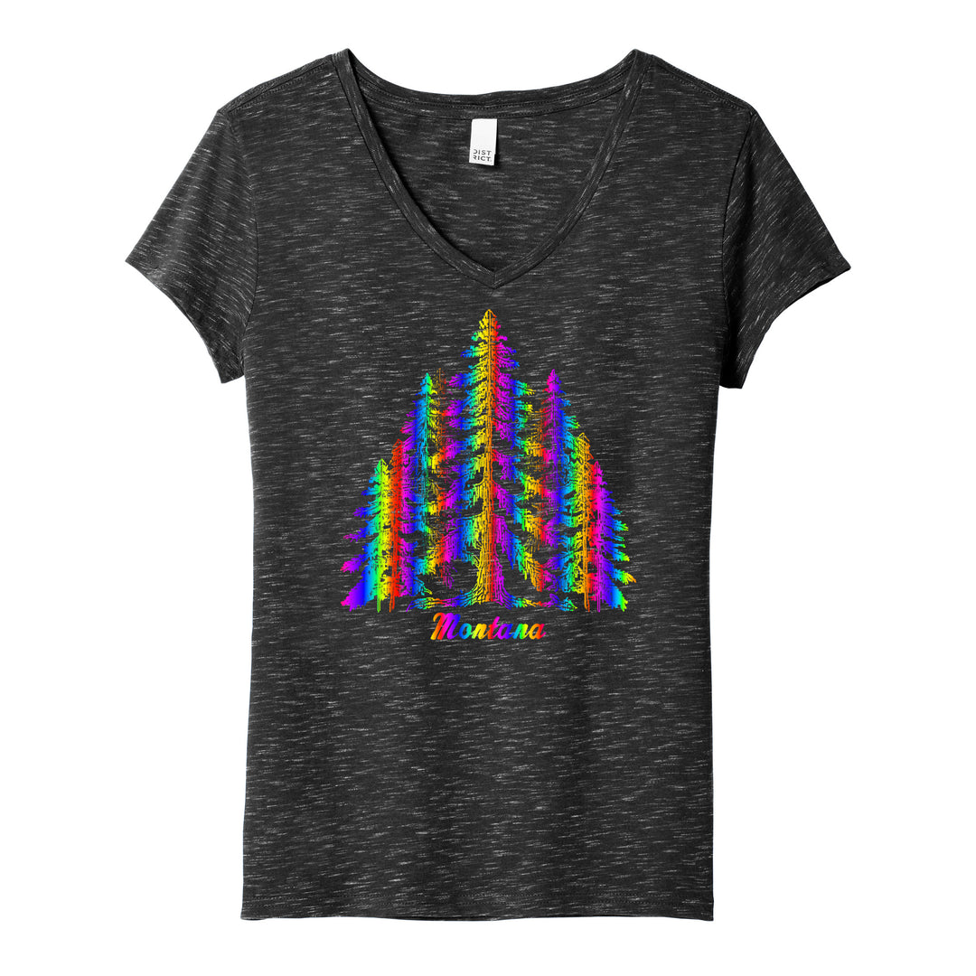 Rainbow Foil Tree - Ladies Medal V-Neck Tee