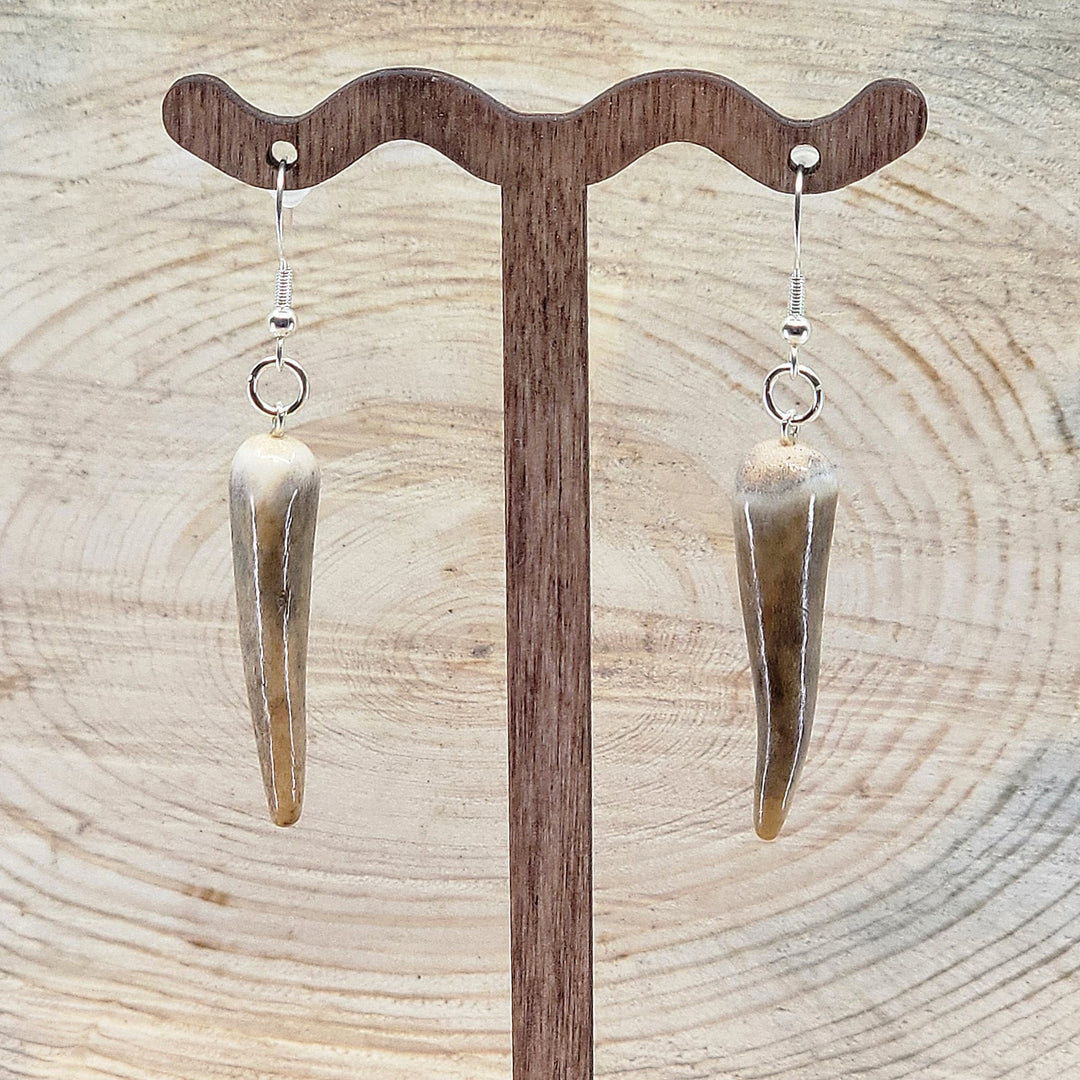 Real Antler Earrings with Natural Tips—unique natural earrings made from real antler in Montana by 406 Antlery