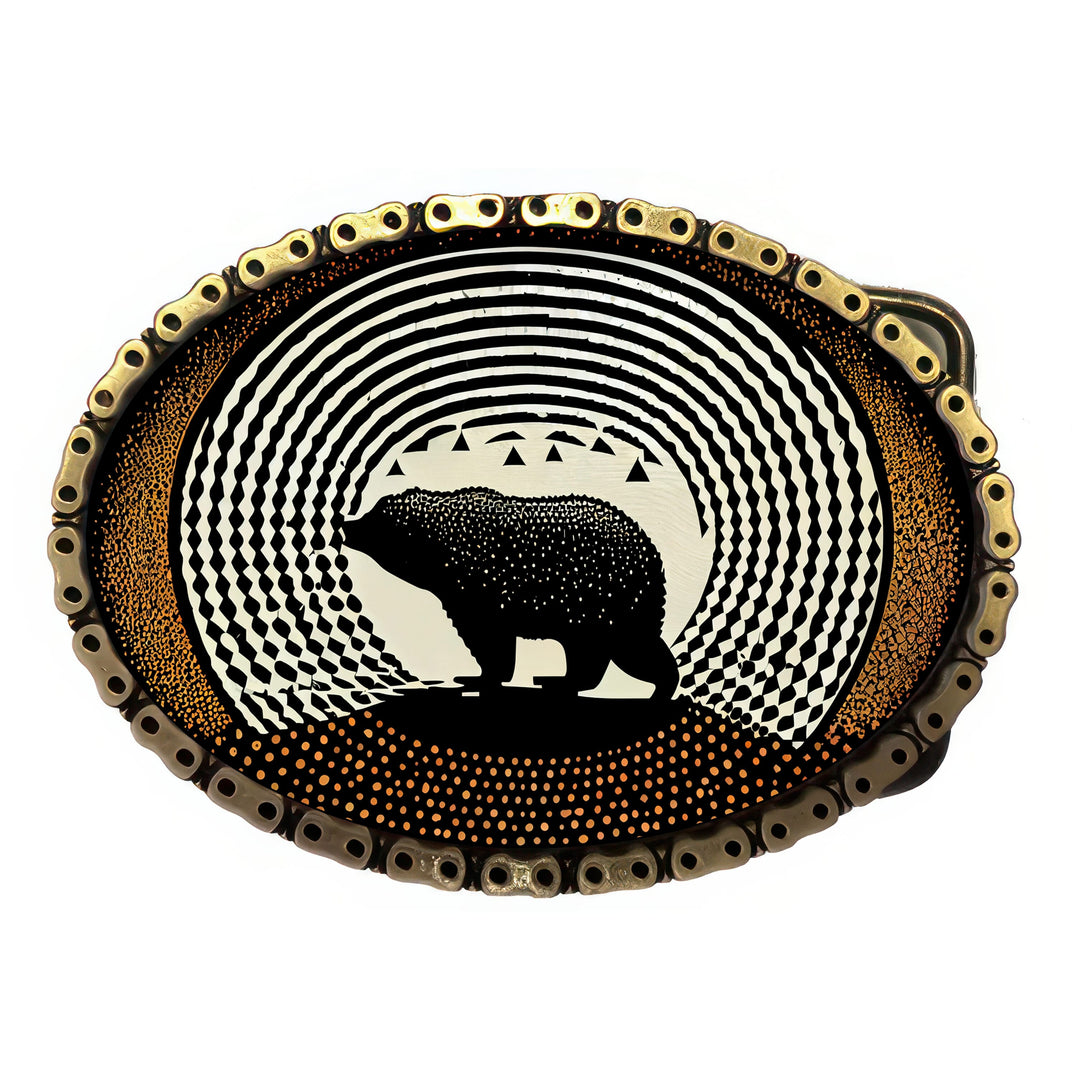 Two Tone Bear Sillhouette Antique Brass Chain Belt Buckle