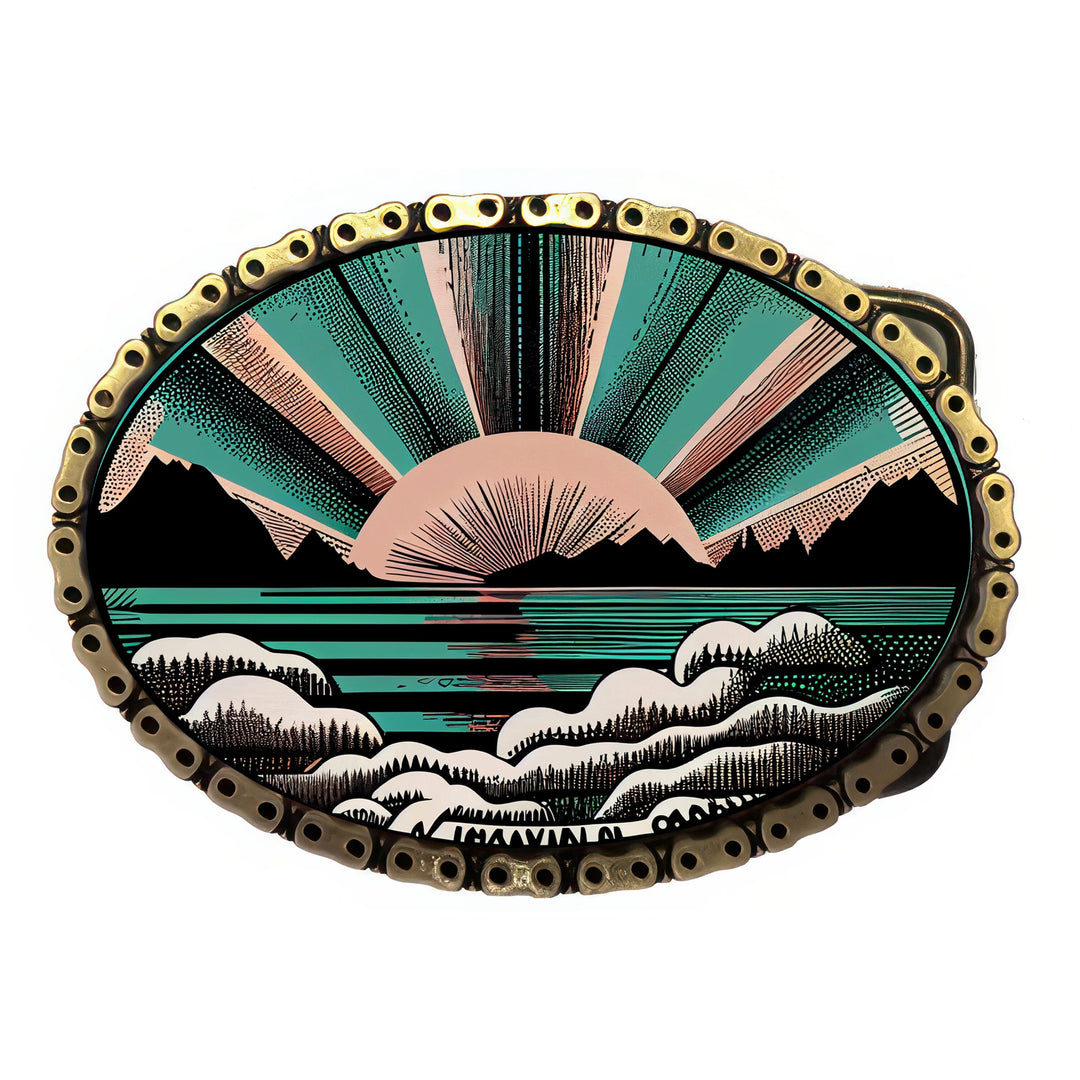 Vintage Rays Lake Antique Brass Chain Belt Buckle
