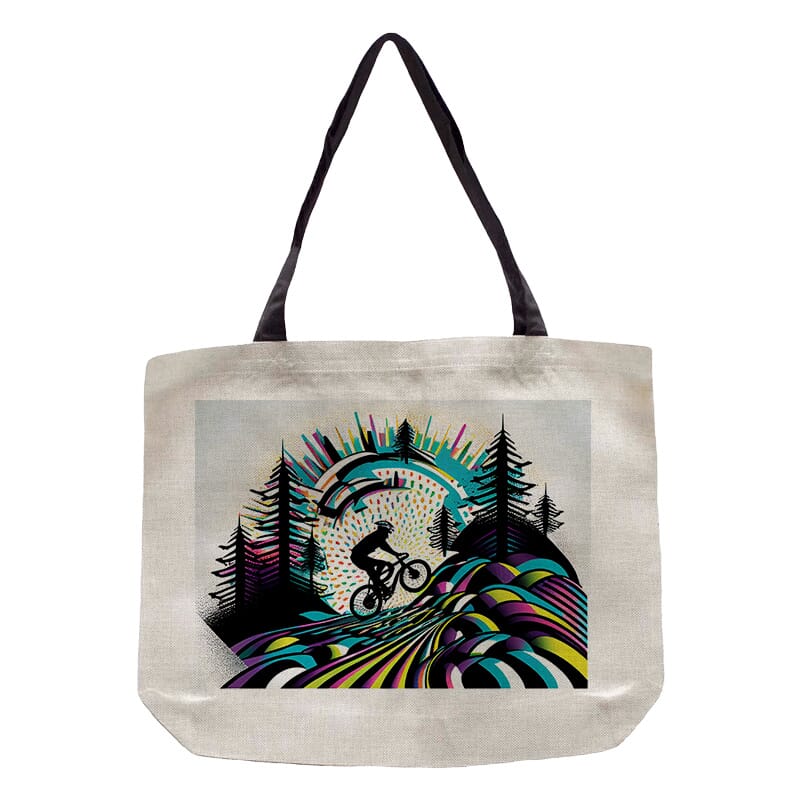 Bicicle Day Full Color Burlap Tote 14x18