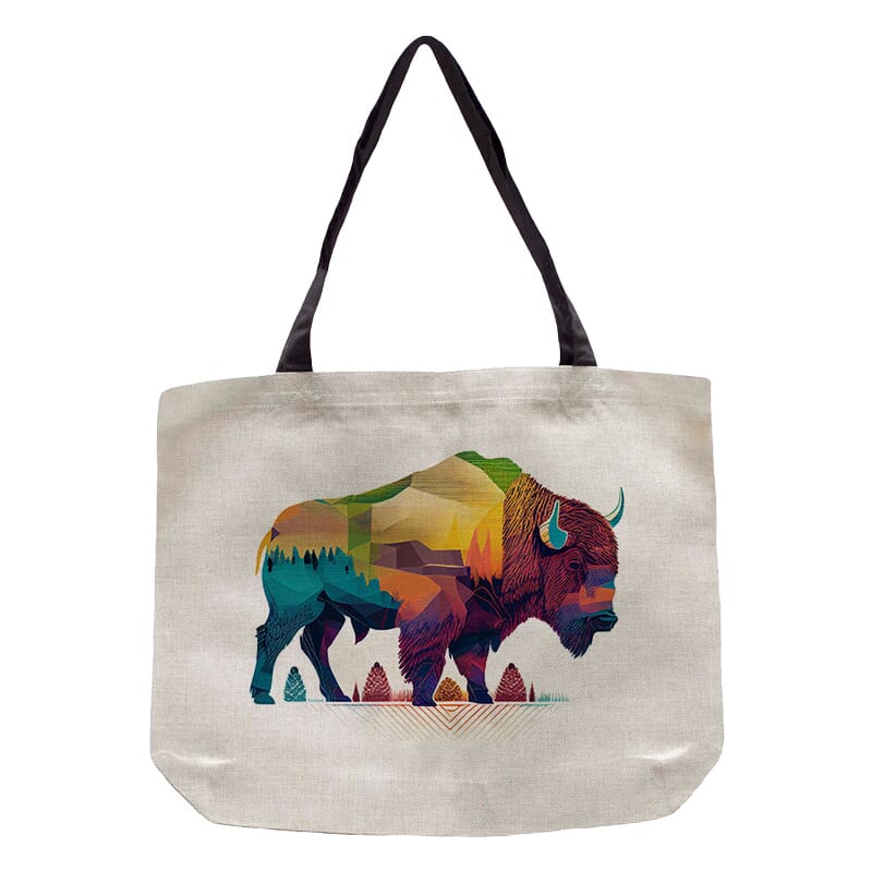 Colorblock Bison Full Color Burlap Tote 14x18