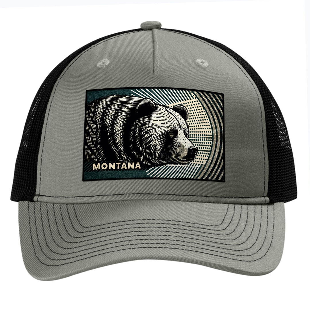 Montana Bear Face Halftone 5 Panel Trucker Cap