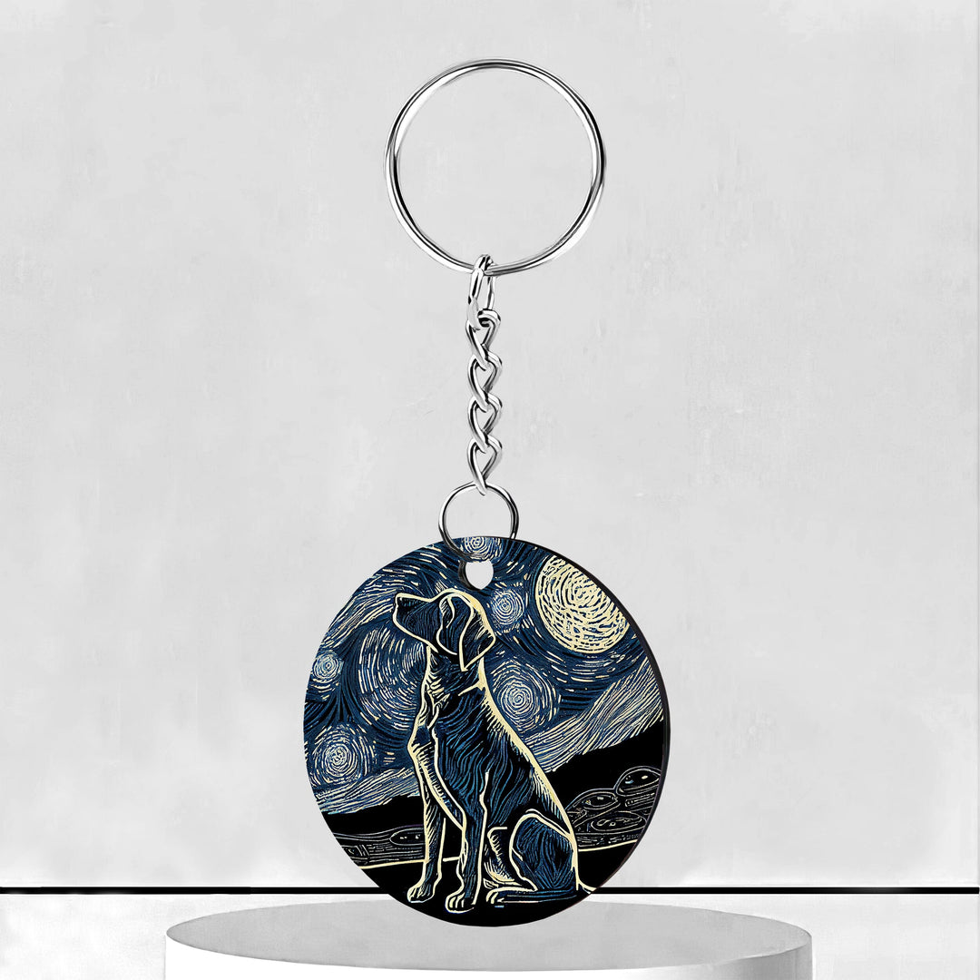 Dog Starry Night Circle Keychain