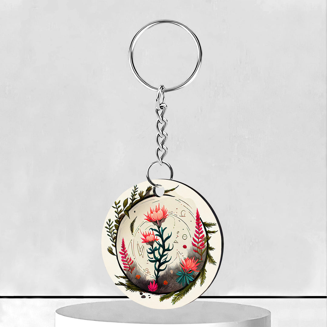 Cute Indian Paintbrush Circle Keychain