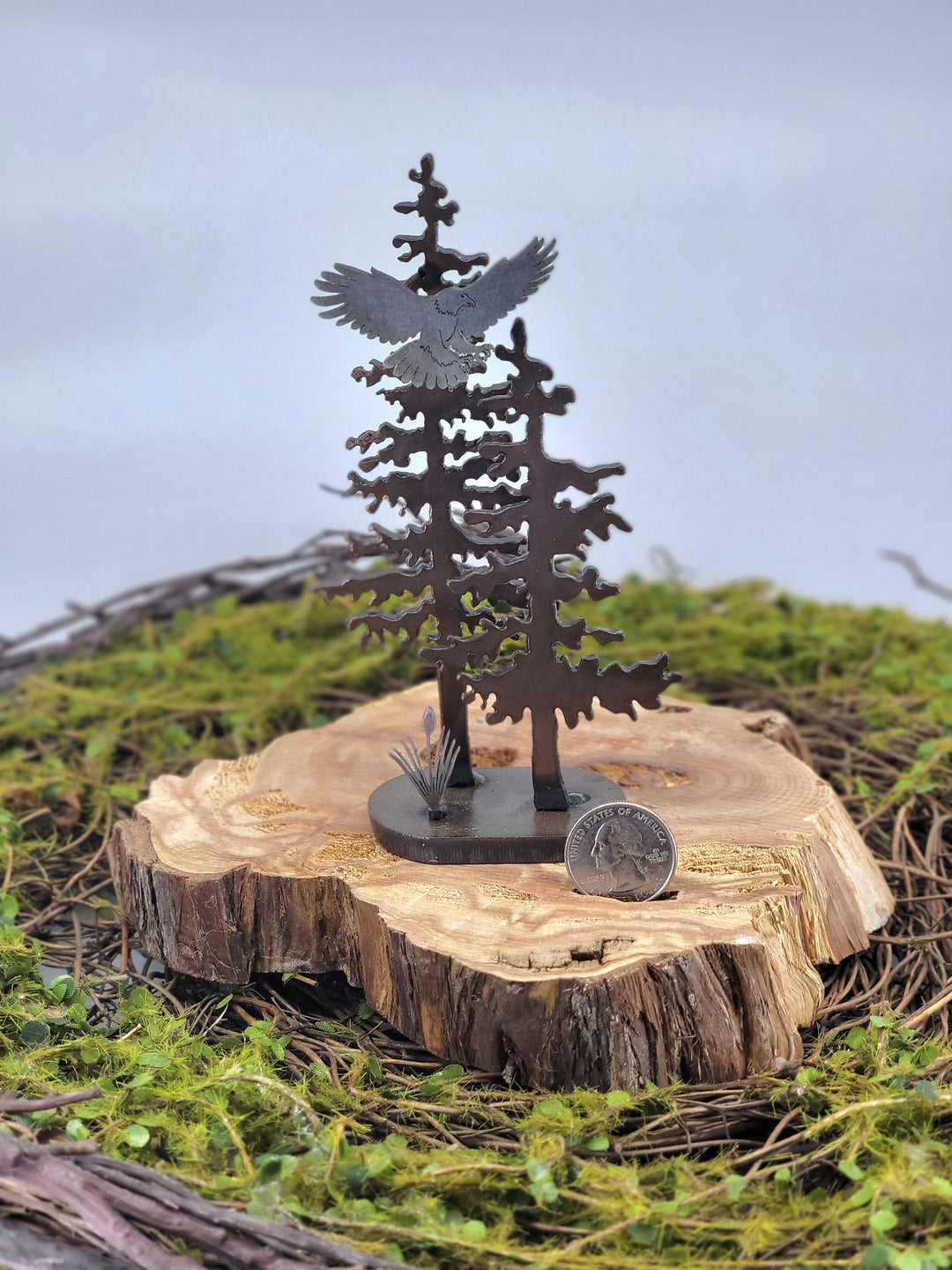 Mini Eagle in Trees Metal Sculpture