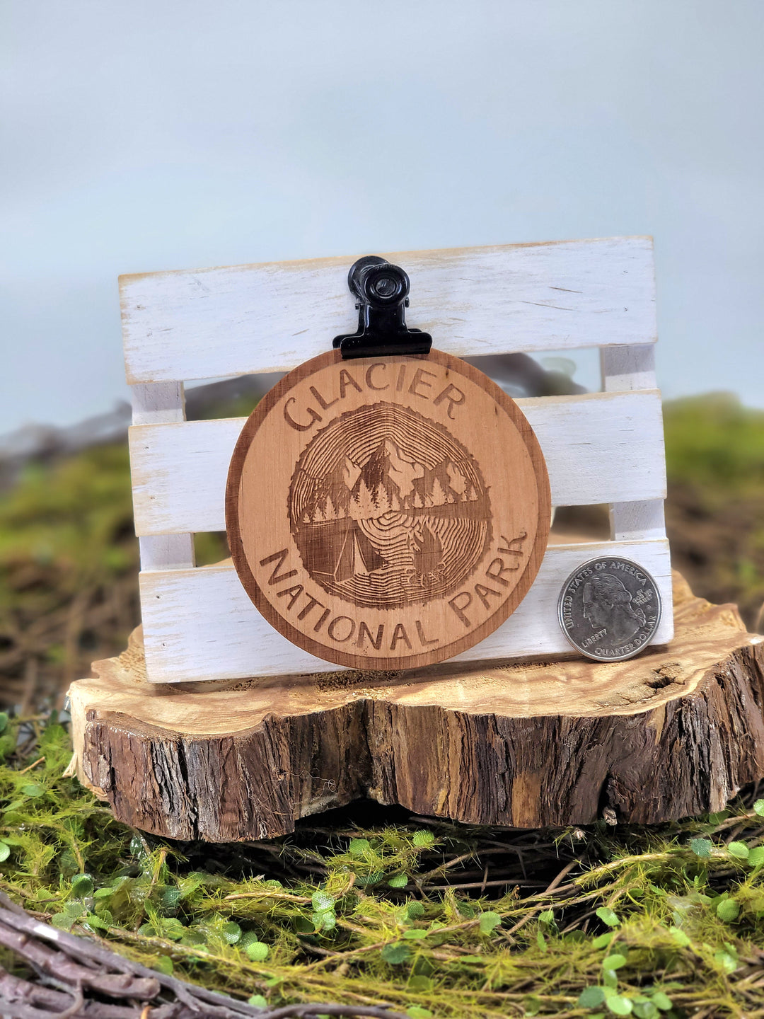 Etched Wood Glacier National Park Sticker