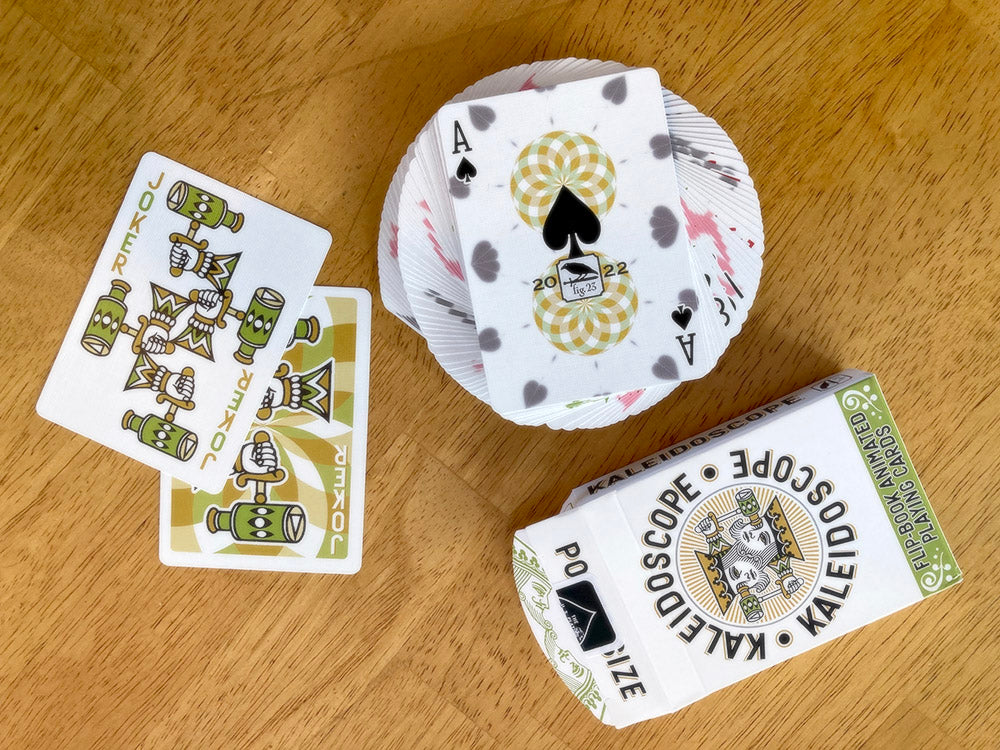 Kaleidoscope Animated Playing Card Deck made in Montana, USA by Fig. 23 - a deck of cards that is also an animated flip book creating a kaleidoscopic effect