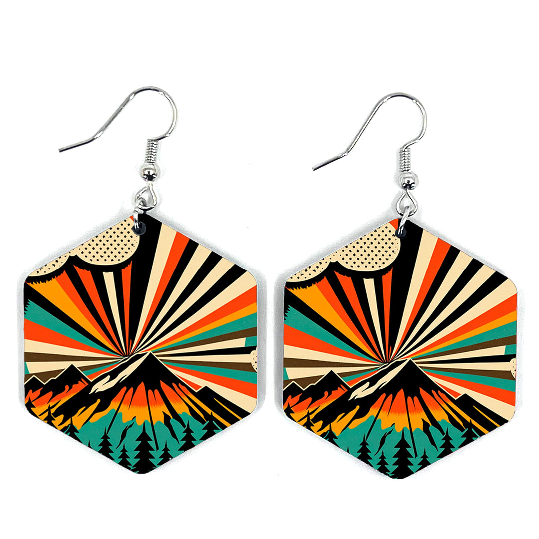 Mountain Sunset Rays Hexagon Earring