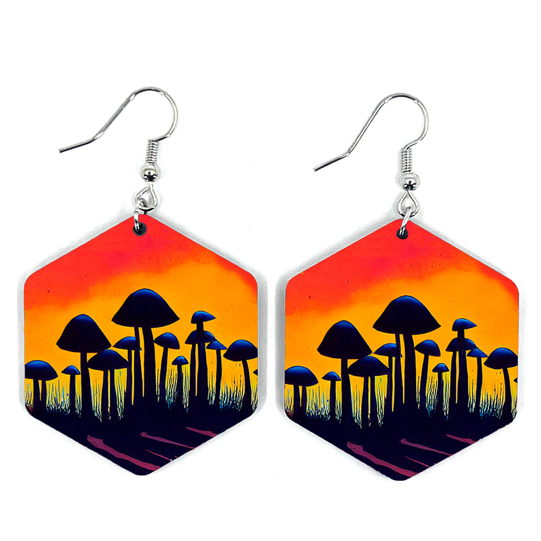 Mushroom Sunset Hexagon Earring