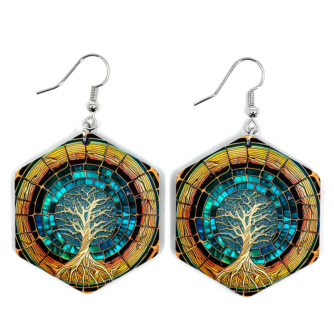 Crystalized Tree Rings Hexagon Earring