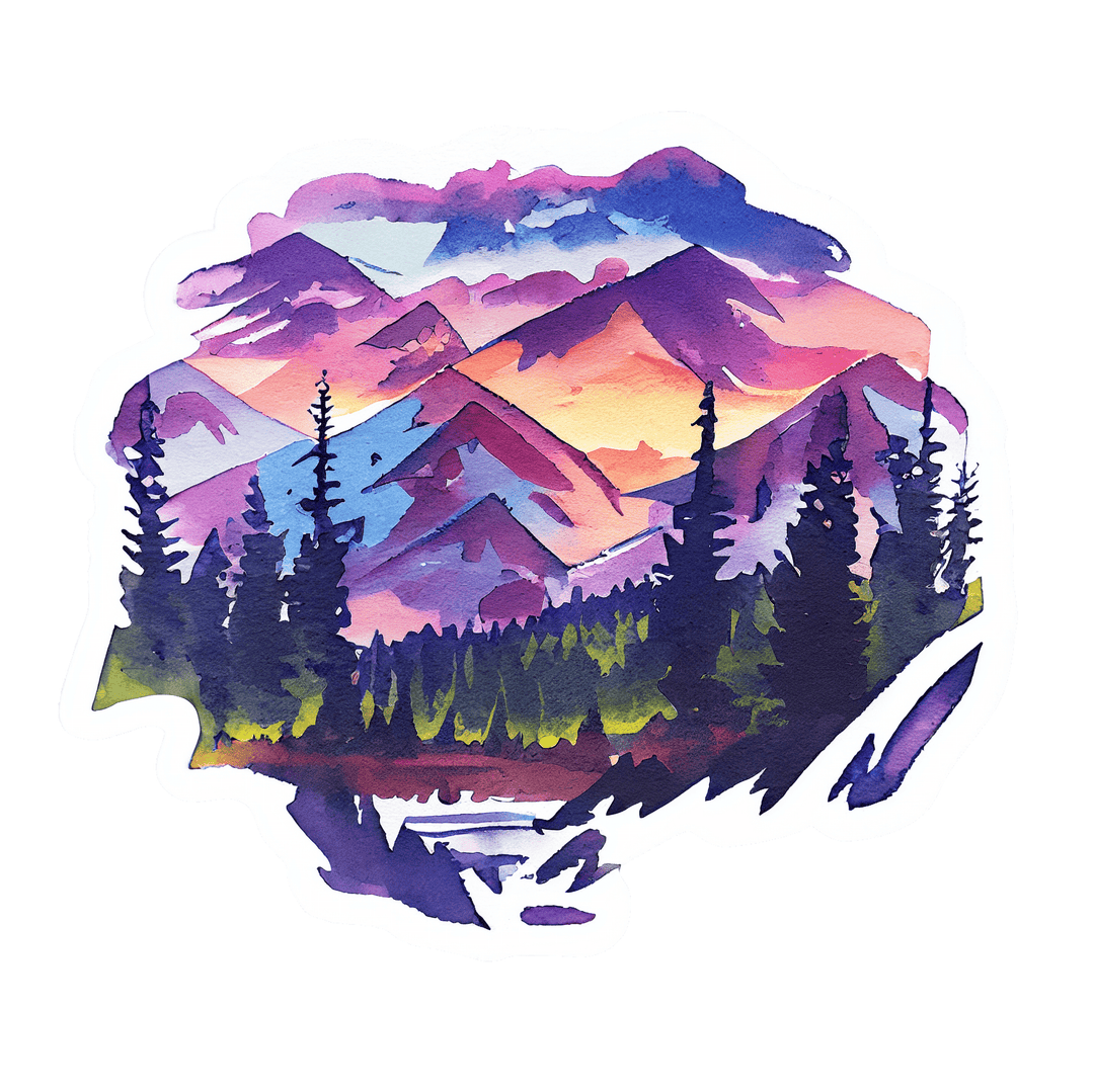 Colorful Mountains Watercolor Scene Sticker