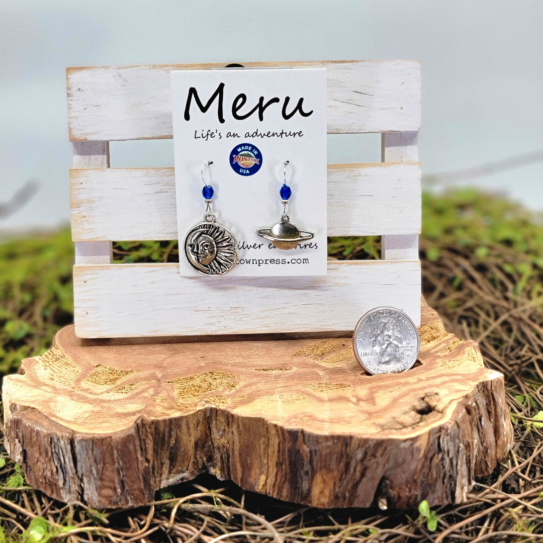 Moon, Crescent, & Saturn Earrings