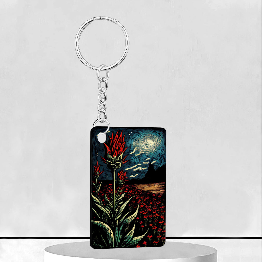 Indian Paintbrush at Night Rectangle Keychain