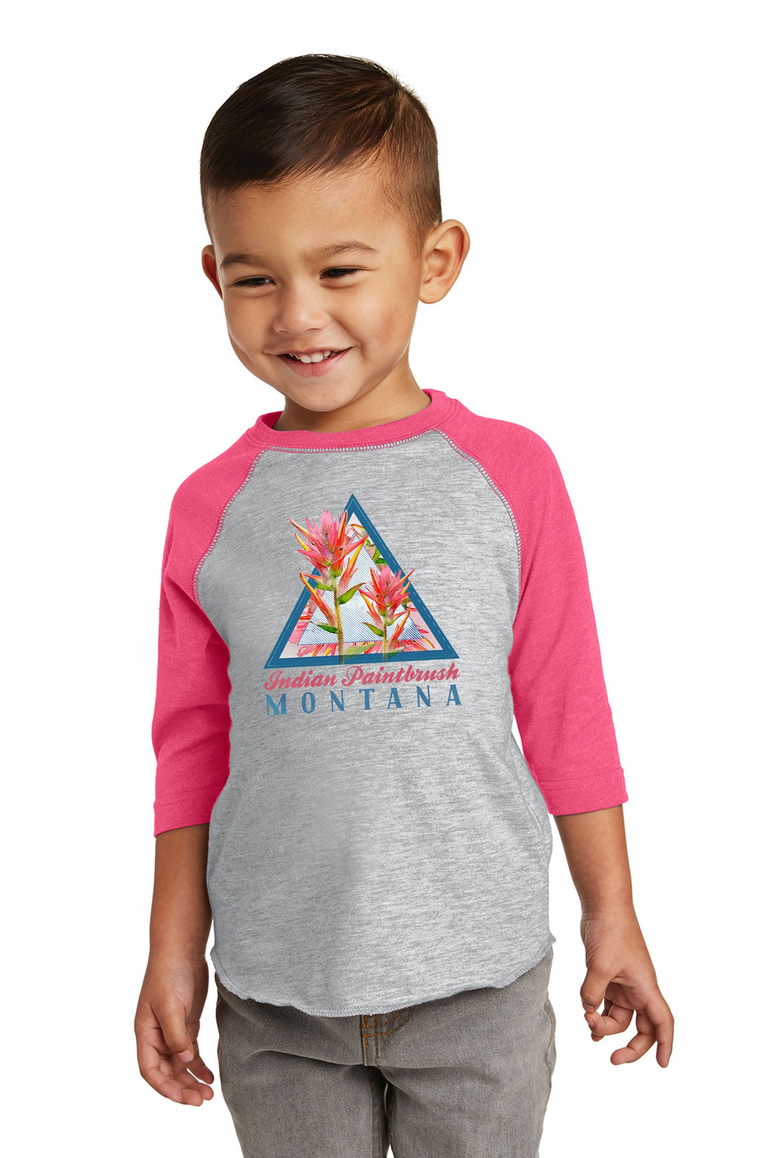 Heather Grey & Vintage Hot Pink Indian Paintbrush Flower Toddler Baseball Tee