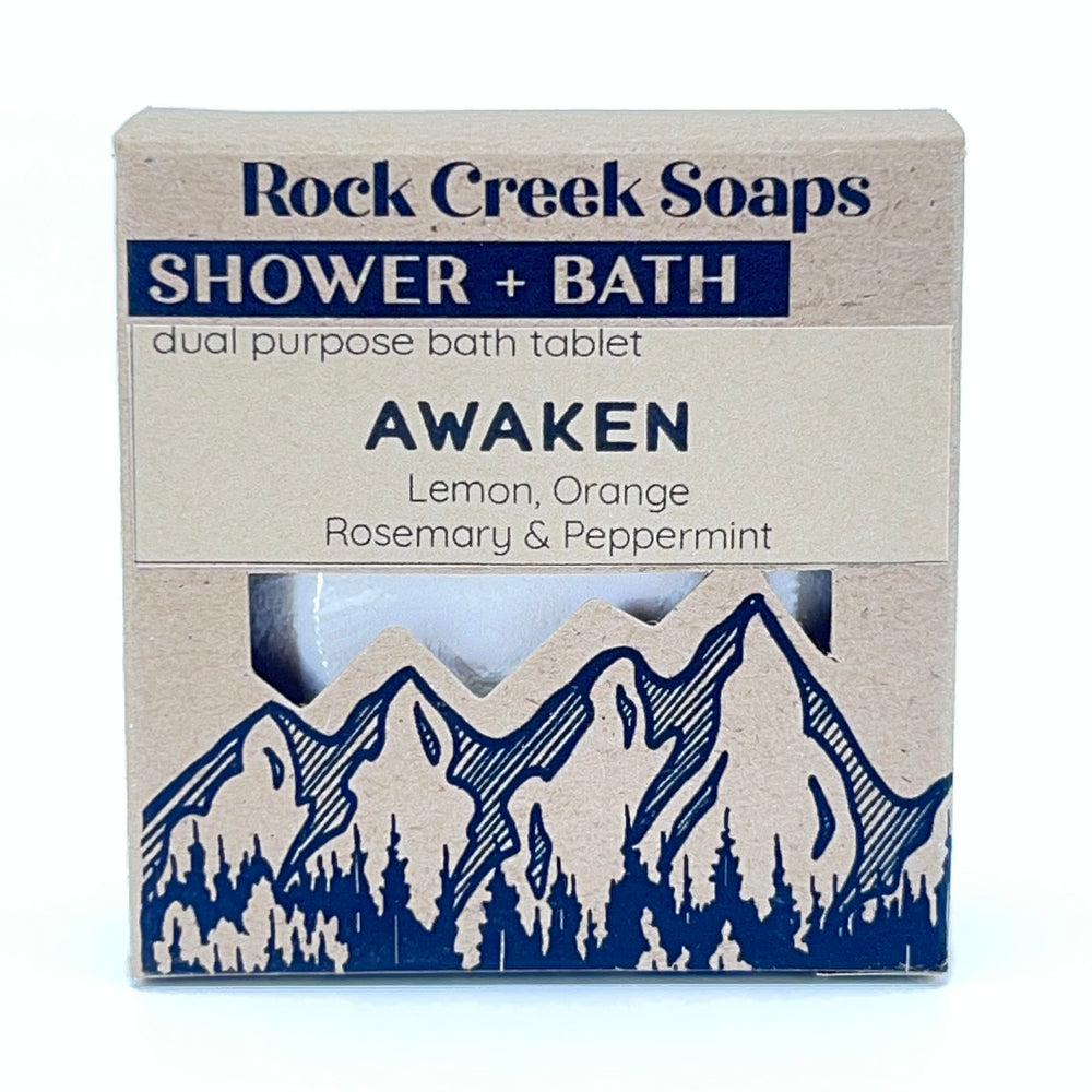Awaken Shower Steamer - Lemon, Orange, Rosemary & Peppermint - handcrafted shower steamer made in Montana by Rock Creek Soaps