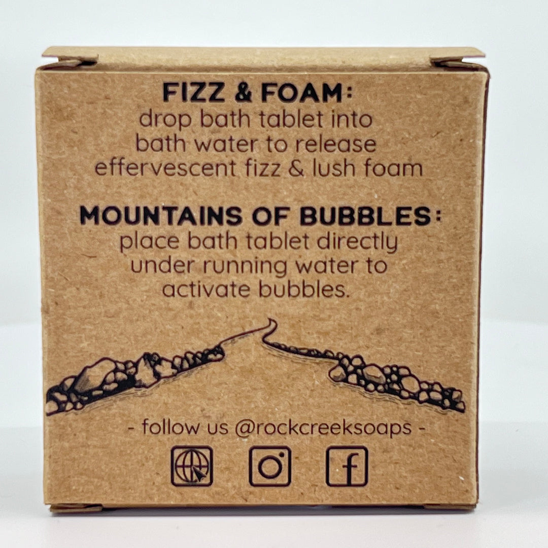 Paradise Valley Bath Bomb & Bubbles - Oakmoss, Amber, Lavender, Warm Peach, and Tonka Beans - handcrafted bath bomb made in Montana by Rock Creek Soaps