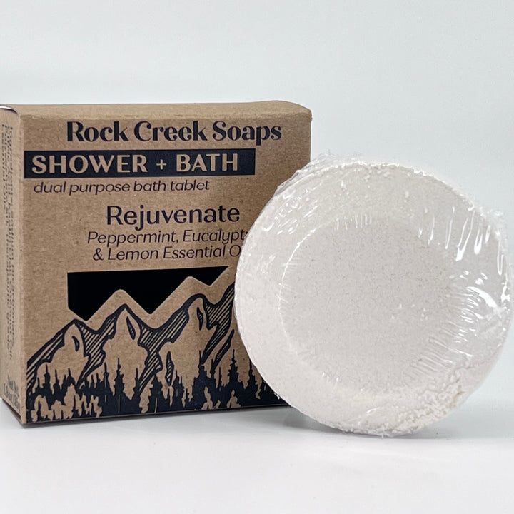 Rejuvenate Shower Steamer - Peppermint, Eucalyptus & Lemon - handcrafted bath and shower steamer made in Montana by Rock Creak Soaps
