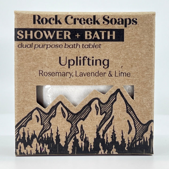 Uplifting Shower & Bath Steamer - Rosemary, Lavender & Lime - handcrafted bath and shower steamer made in Montana by Rock Creak Soaps