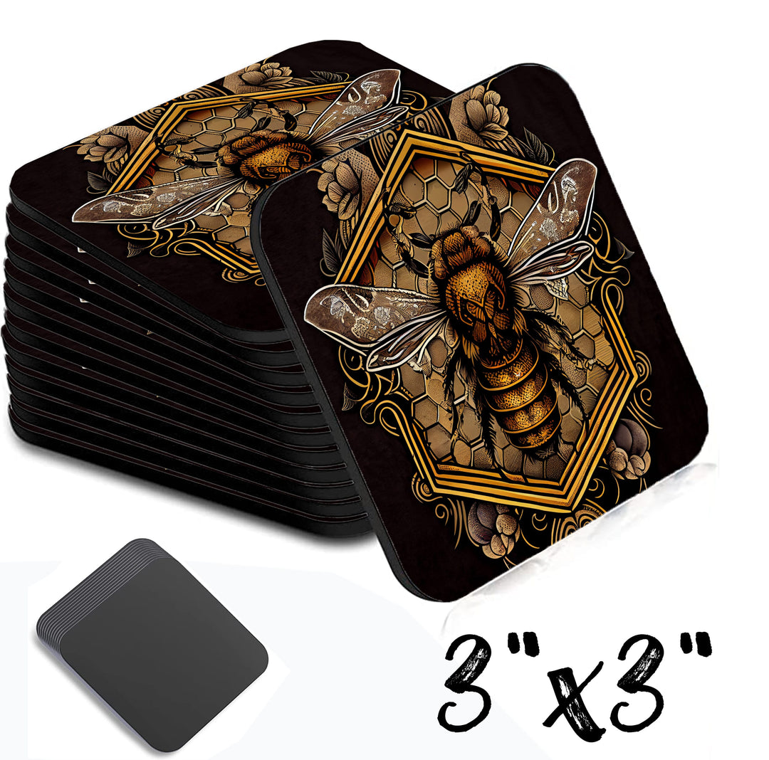 Intricate Bee Square Magnet 3 Inch