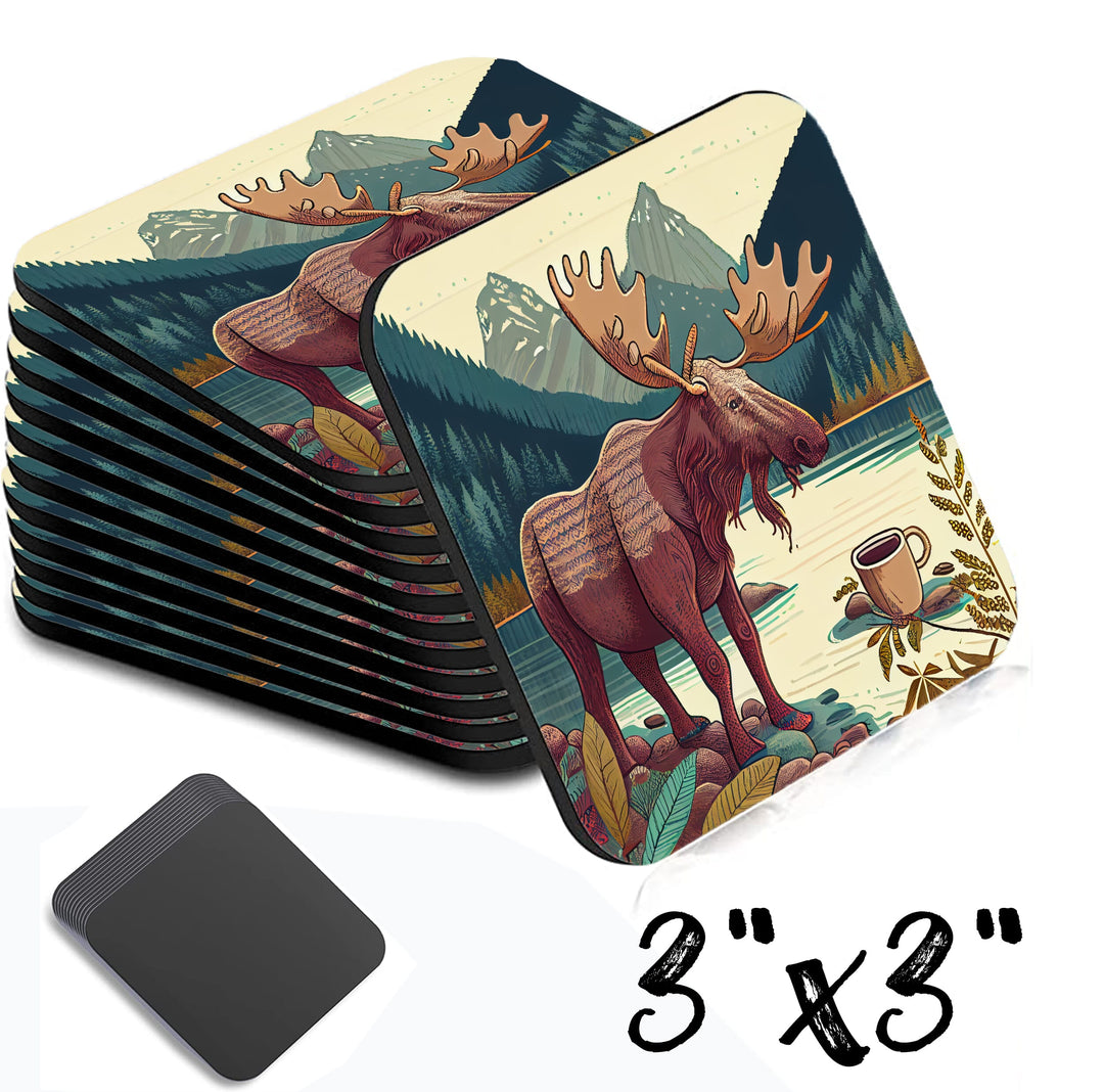 Whimsical Moose Square Magnet 3 Inch