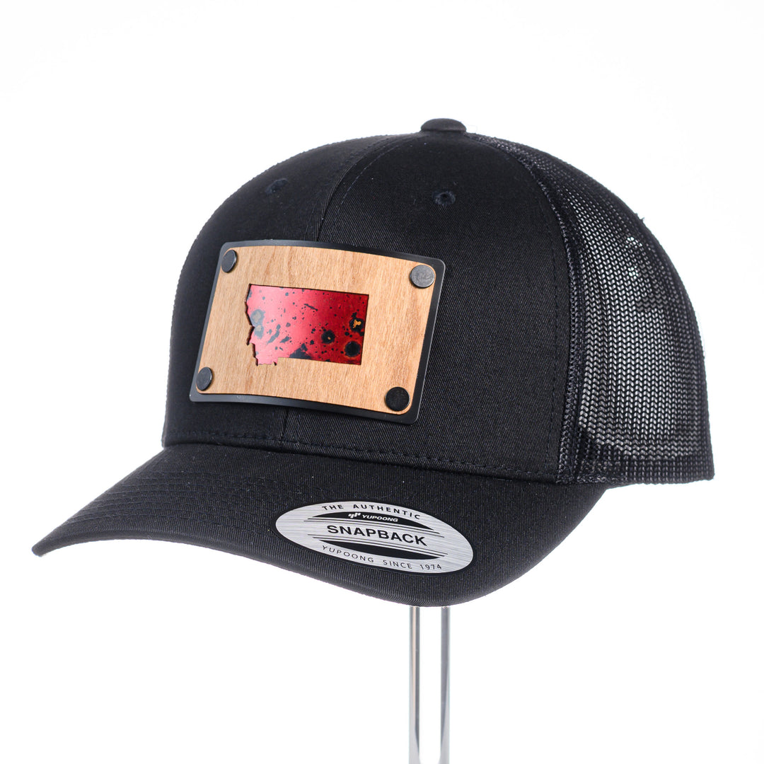 Cherry Wood & Red Copper Montana Trucker Hat - Black