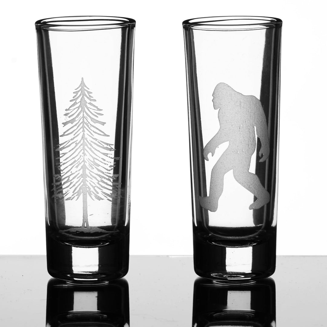Tall Shot Glass - Hand Etched Bigfoot Silhouette