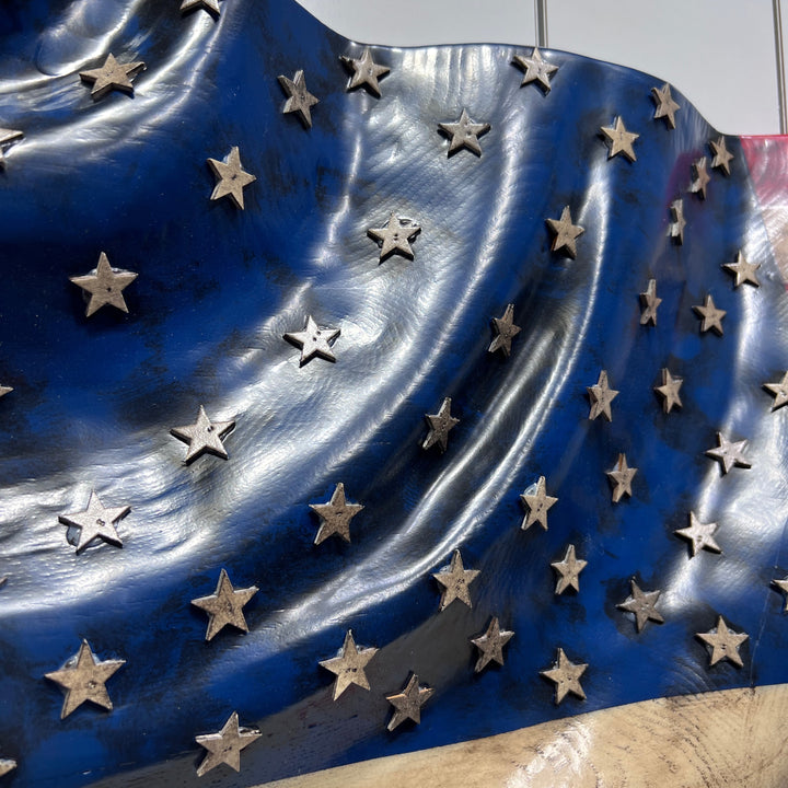 Hand carved solid oak American Flag--original art made in Montana, USA by White Dog Wood Shop