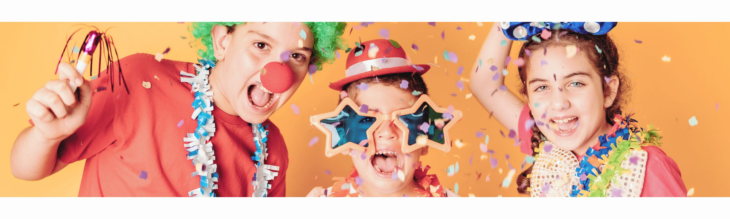 Gift Ideas for Kids banner featuring three children in costumes at a party