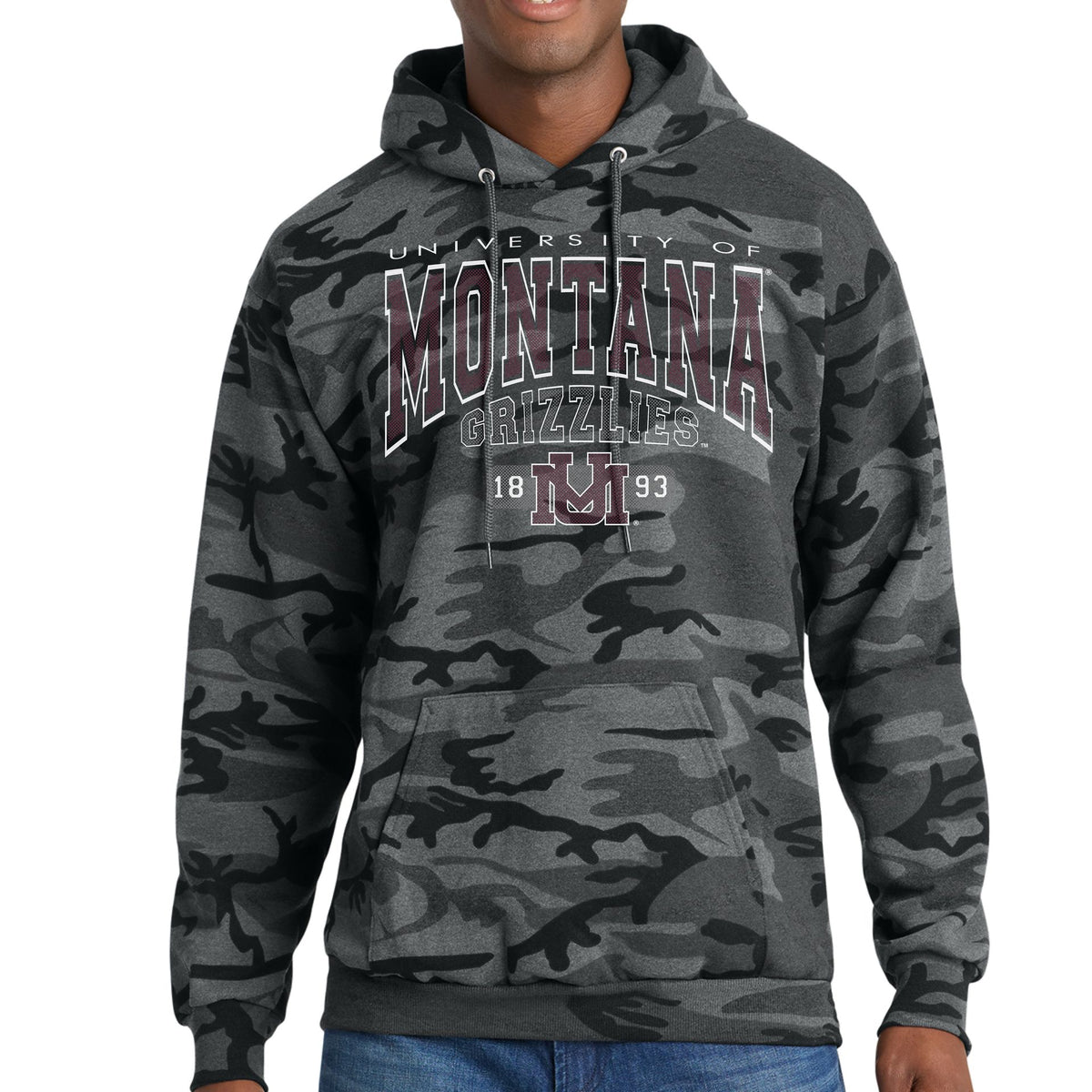 Show your Montana Griz pride with the Big Montana Fleece Camo Hoodie. Ultra-soft fleece, classic UM collegiate graphics & rugged camo style. Shop local now!