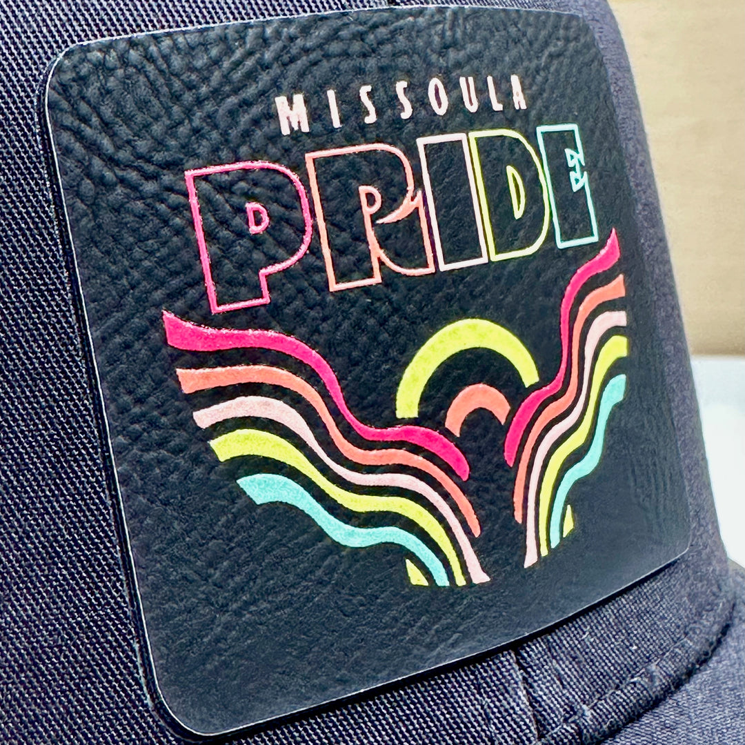 A close up of the 2026 Missoula Pride portal leatherette patch