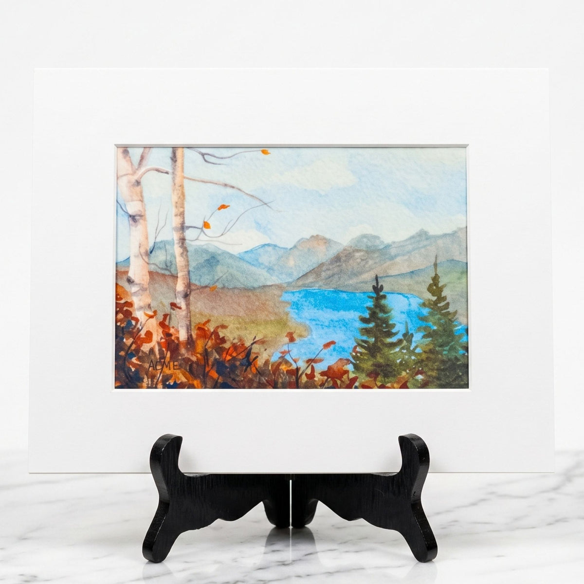 Bring home Glacier National Park with the 8x10 Apgar Autumn Matted Print by Stark Mountain Studio. A fine watercolor reproduction made in Montana, USA.