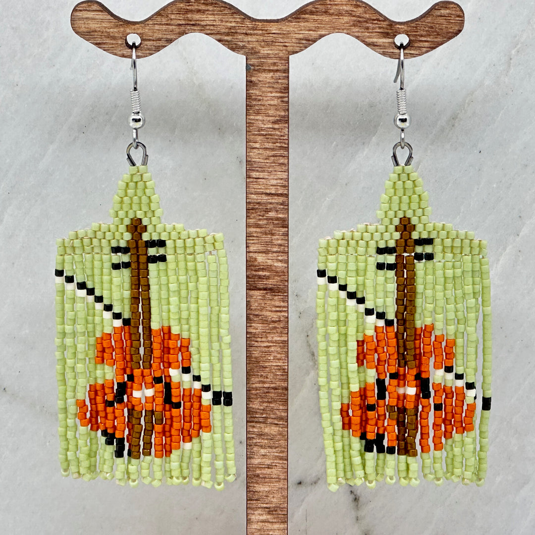 Pair of Violin Beaded Fringe Earrings with Stainless Steel Wires handmade in Montana USA by Aurum Shimmer